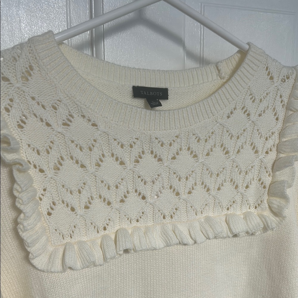 Talbots Cream Crew Neck Sweater with Lace Detail - Picture 6 of 8